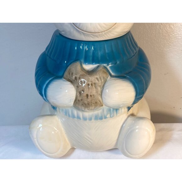 Welcome Cookie Jar Ceramic White Teddy Bear Blue Sweater Cookie Taiwan VTG - Picture 5 of 13